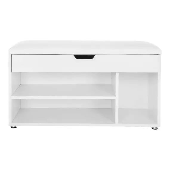 Banc à chaussures 3 compartiments et 1 espace coffre – H44 cm – Blanc
