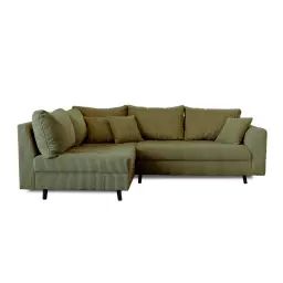 Canapé d’angle gauche 4 places en velours côtelé vert