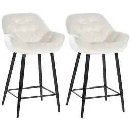 Lot de 2 Tabourets de bar Avec accoudoirs velours Crème