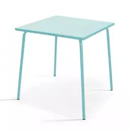 Table de jardin carrée en métal turquoise 70cm