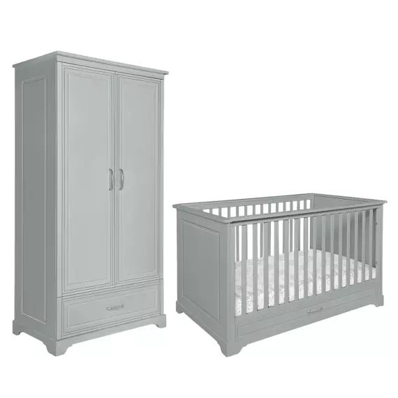 Chambre bébé : Duo – Lit évolutif 70×140 armoire 2 portes gris