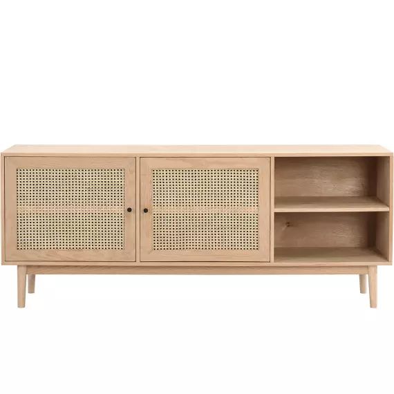 Buffet 2 portes en bois et cannage naturel 170 cm