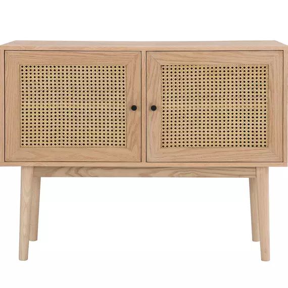 Buffet 2 portes en bois et cannage naturel 100 cm