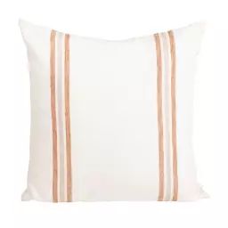 Housse de coussin en lin lavé rayé beige/blanc 45×45