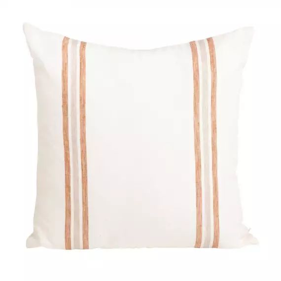 Housse de coussin en lin lavé rayé beige/blanc 45×45