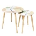 image de tables basses & appoint scandinave Duo de tables gigognes poésie beige, rose, vert et blanc