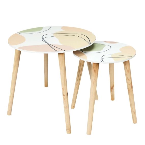 Duo de tables gigognes poésie beige, rose, vert et blanc