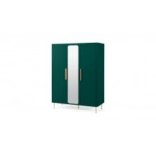 Ebro, armoire 3 portes avec miroir intégré, vert paon et laiton