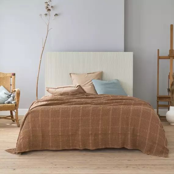 Couvre lit en jacquard de coton marron 260×240
