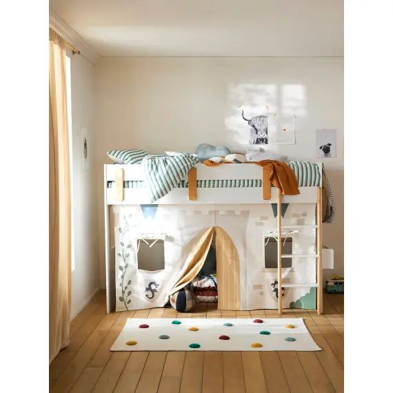 Lit mezzanine mi-hauteur enfant LIGNE EVEREST blanc/bois