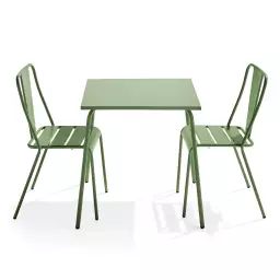 Ensemble table de jardin carrée et 2 chaises bistrot vert cactus