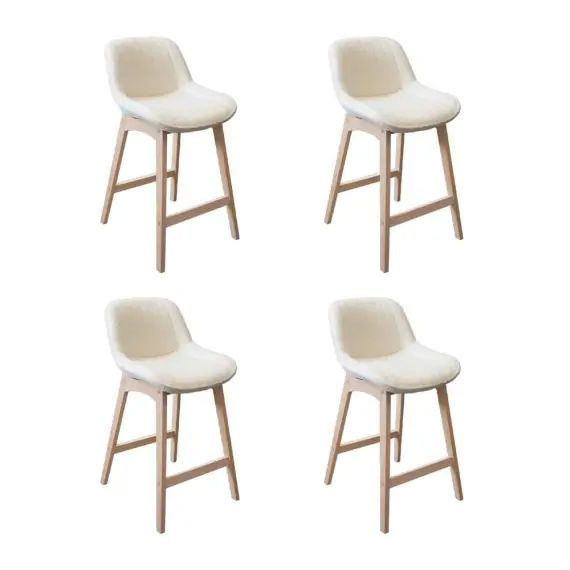 Tabourets de bar 65cm en chêne et assise tissu bouclette  – Lot de 4