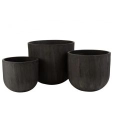 Set de 3 cache-pots ronds céramique hauts noirs