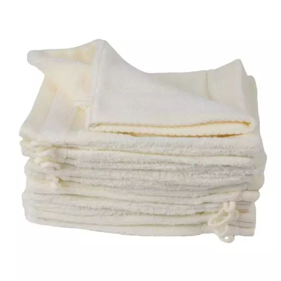 Lot de 12 gants de toilette en coton ecru