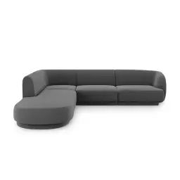 Canapé d’angle gauche 6 places en tissu velours gris