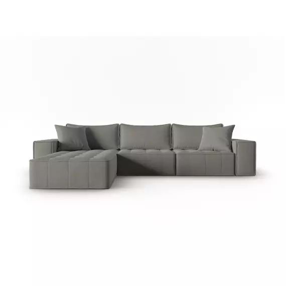 Canapé d’angle gauche modulable 5 places en tissu structurel gris