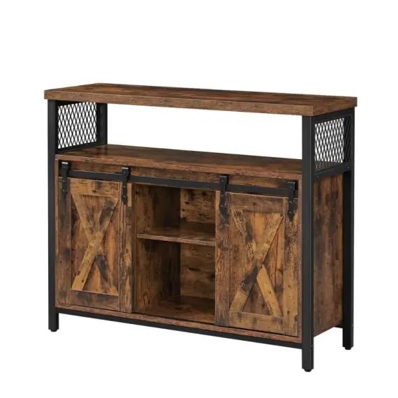 Buffet 2 portes coulissantes effet bois foncé – L100 x H80 cm