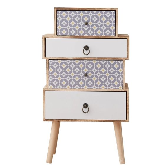 Chiffonnier à 4 tiroirs en bois blanc et gris