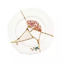 Assiette Kintsugi en Céramique, Or – Couleur Blanc – 28.36 x 28.36 x 3 cm – Designer Marcantonio