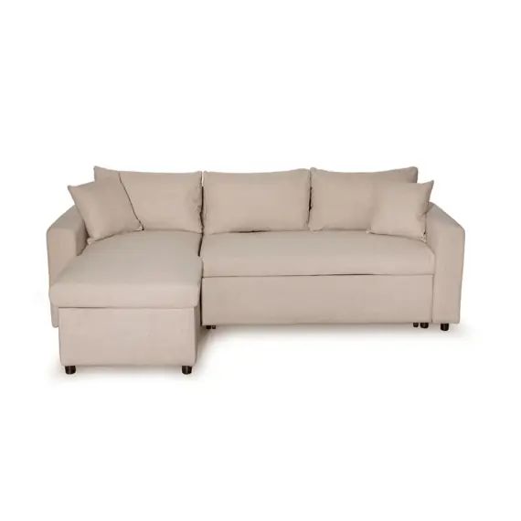 Canapé d&rsquo;angle réversible et convertible avec coffre en tissu beige