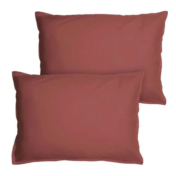 Set de 2 taies d’oreiller unies finition volant Lie De Vin 50x70cm