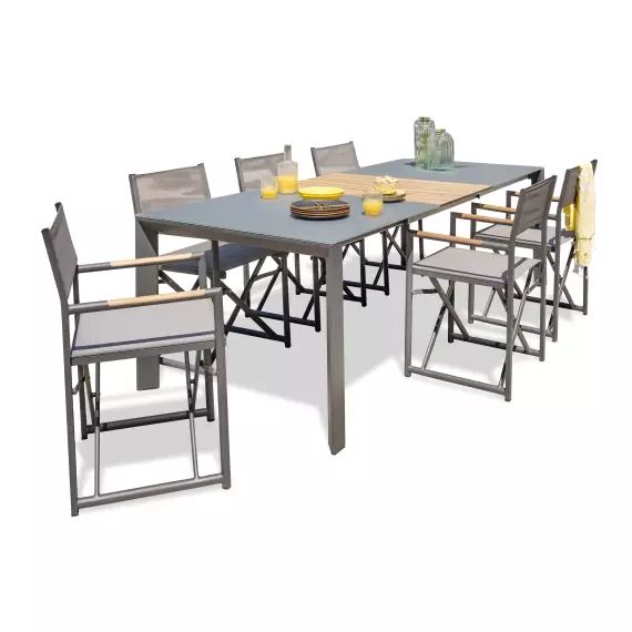 Ensemble repas de jardin 6 places en aluminium gris anthracite