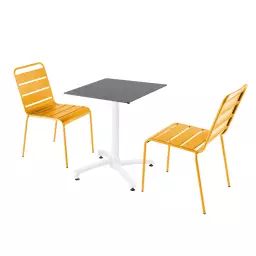 Ensemble table de jardin stratifié ardoise et 2 chaises jaune