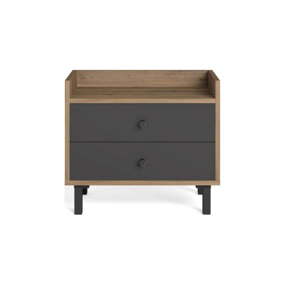 Chevet 2 tiroirs MALTA coloris gris/ noyer