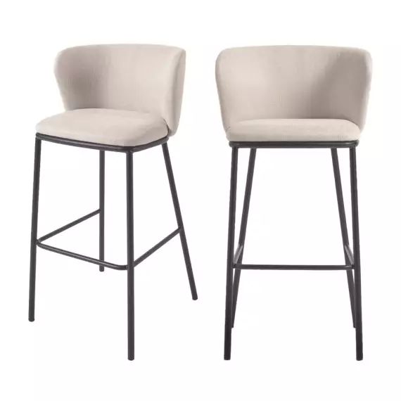 Ciselia – Lot de 2 chaises de bar en chenille et métal H75cm – Couleur – Beige