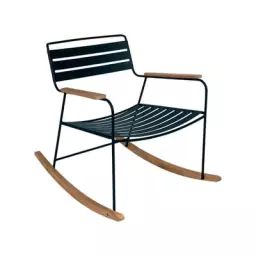 Rocking chair Surprising en Métal, Teck – Couleur Bleu – 69 x 89 x 76 cm – Designer Harald Guggenbichler