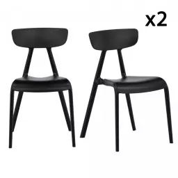 Lot de 2 chaises contemporaines en plastique durable noir