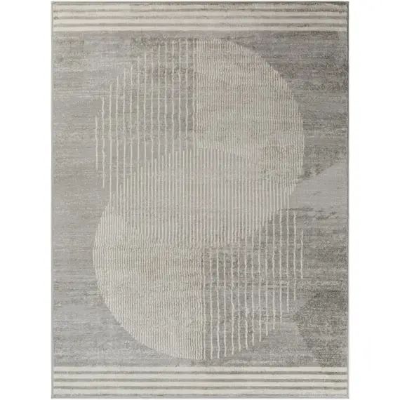 Tapis Géométrique Cercles Rayés – Gris Moyen et Beige – 120x170cm