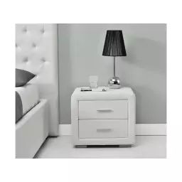 Table de chevet EMY en simili – Blanc – 49 x 37 x 43 cm – Usinestreet