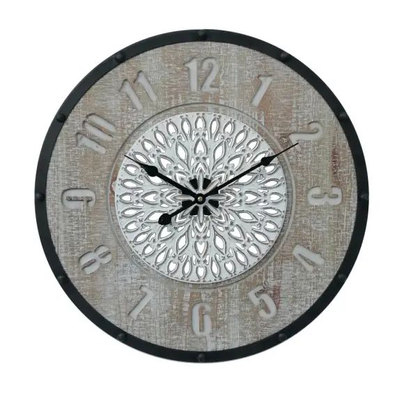 Horloge murale sculpté en MDF et métal brune et noire Ø 50 cm