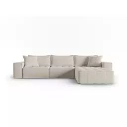 Canapé d’angle droit modulable 5 places en tissu structurel beige