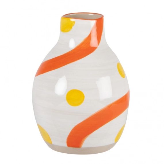 Vase en grès blanc, corail et jaune H17