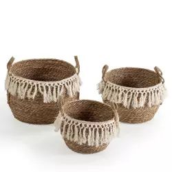 Set de 3 paniers fibre naturelle, blanc/naturel