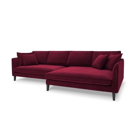 Canapé d’angle 4 places en velours rouge foncé