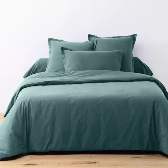 Parure de lit 2 places coton unie bleu canard 240×260 cm