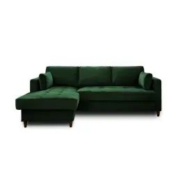 Canapé d’angle gauche convertible 4 places Velours Vert