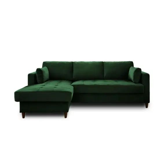 Canapé d&rsquo;angle gauche convertible 4 places Velours Vert