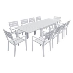 Salon de jardin table 132/264cm en aluminium blanc