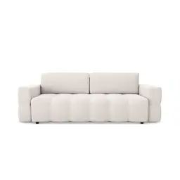 Canapé 4 places convertible coffre noyer tissu tramé crème