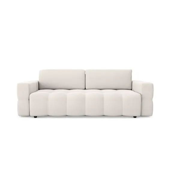 Canapé 4 places convertible coffre noyer tissu tramé crème