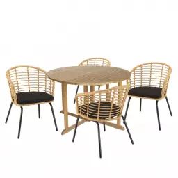 Salon de jardin 4 pers. – 1 table ronde D120 et 4 fauteuils beiges