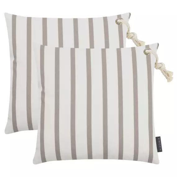 Housses de coussin extérieur rayées dralon sable – 40×40 – Lot de 2