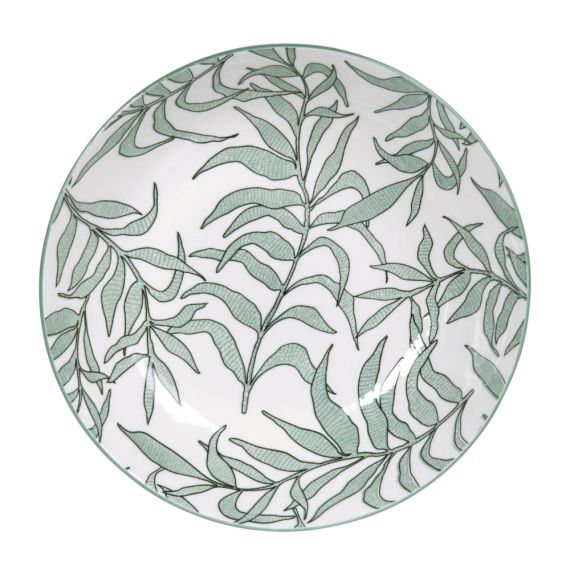 Assiette creuse en porcelaine blanche motif végétal vert