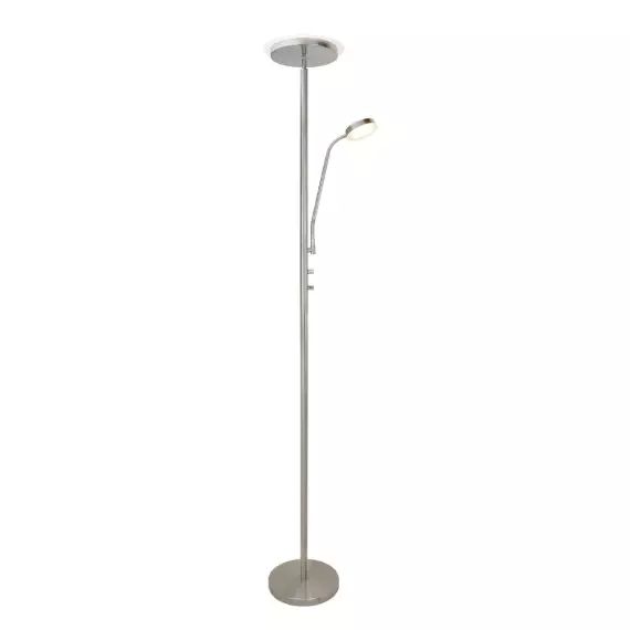 Lampadaire nickel avec 2 lumières LED et bras de lecture réglable