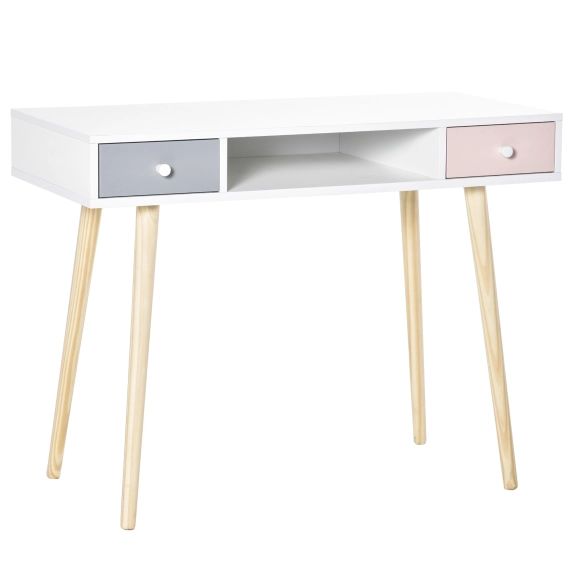 Bureau enfant style scandinave 2 tiroirs et 1 niche blanc