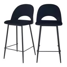 Chaise de bar mi-hauteur 65 cm en velours noir (lot de 2)